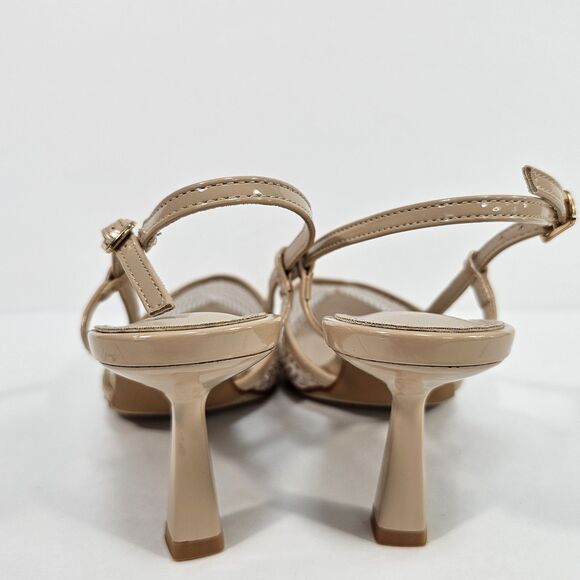 Nicole Miller Rhinestone Mesh Slingback Pump Beige US Size 6.5 - Picture 3 of 8
